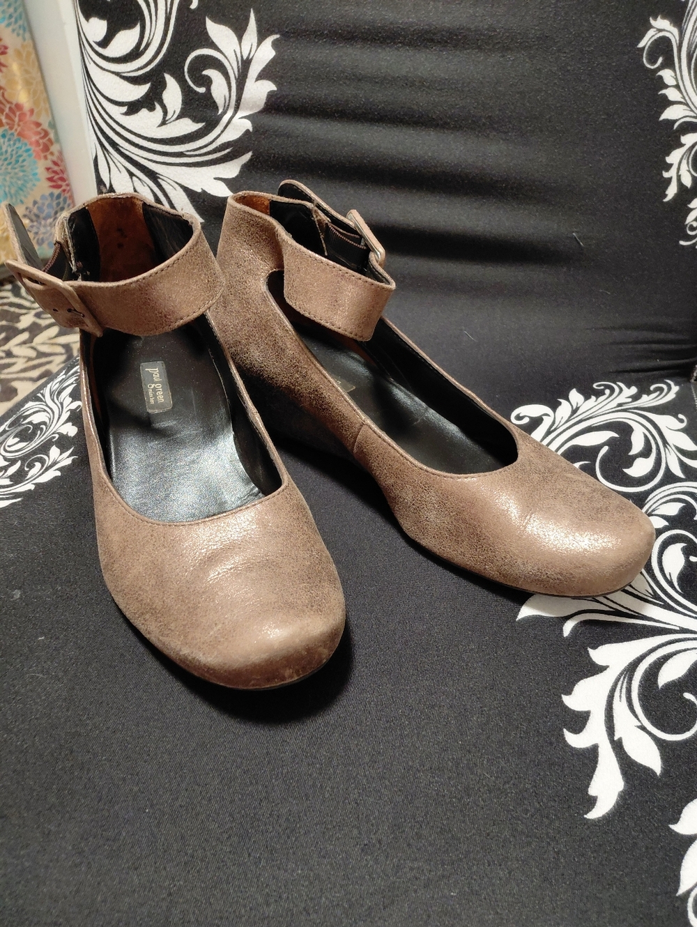 Paul Green München Bronze Leather Ankle-Strap Wedges